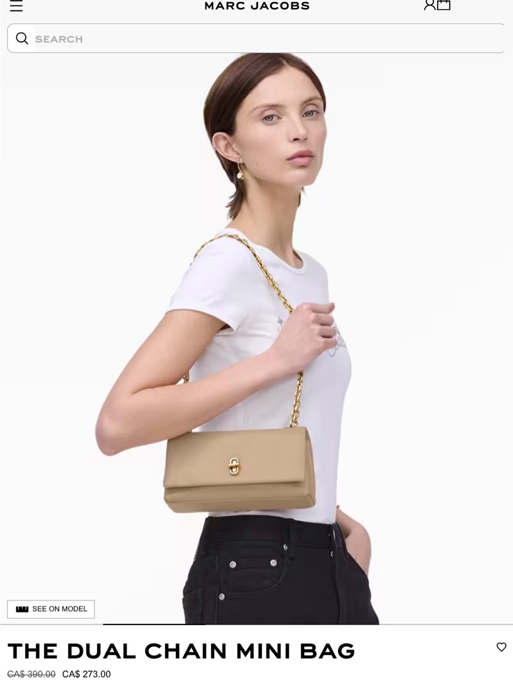 Marc Jacobs Beige Mini Chain Shoulder Bag with Gold Hardware